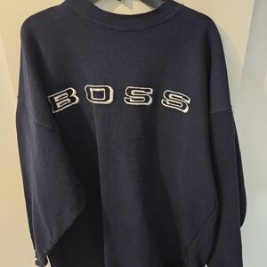 BOSS Men's Dark Blue Crewneck Long Sleeve Shirt